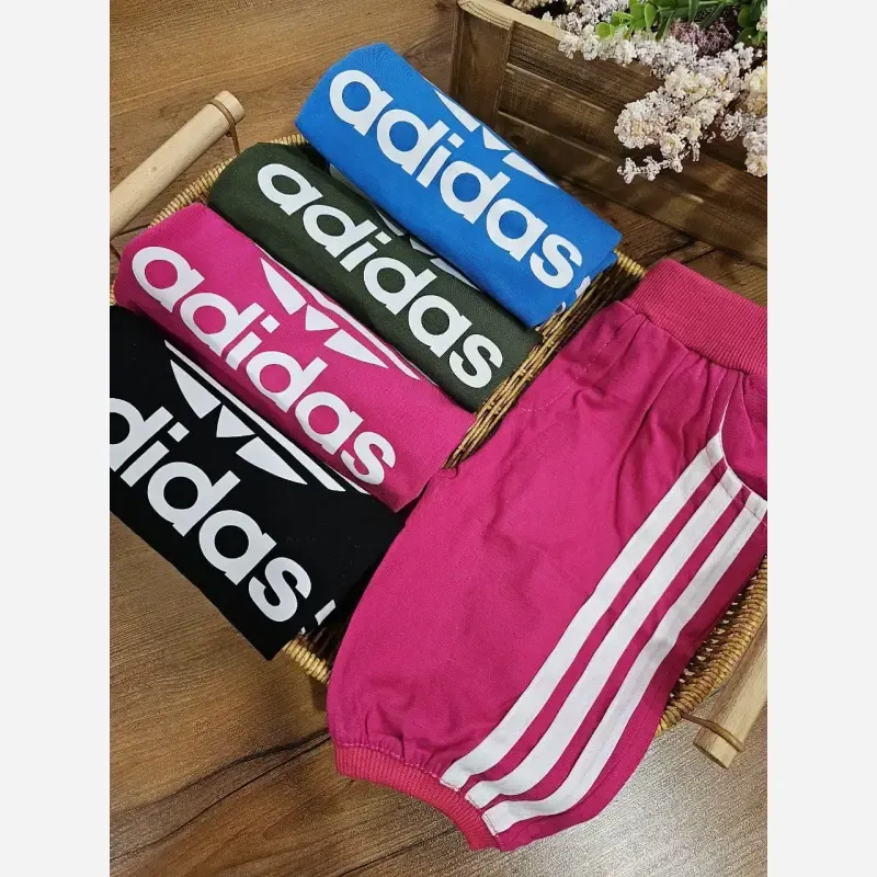 ست بلوز و شلوارک اسپرت دخترانه و پسرانه نخی آدیداس مناسب 3 تا 8 سال - تصویر 3