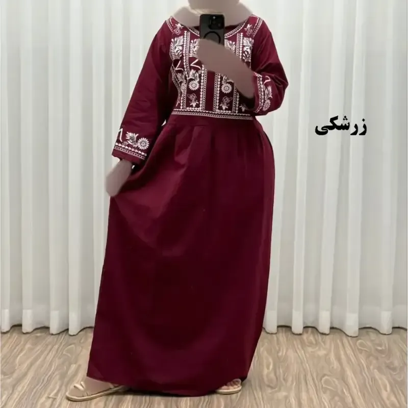 پیراهن زنانه لینن طرح مایا فری سایز مناسب تا 48 با کمربند - تصویر 6