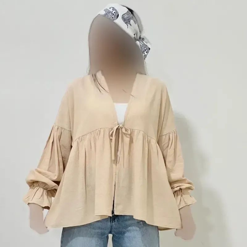 شومیز عروسکی گره ای زنانه جنس لینن فری سایز - تصویر 10