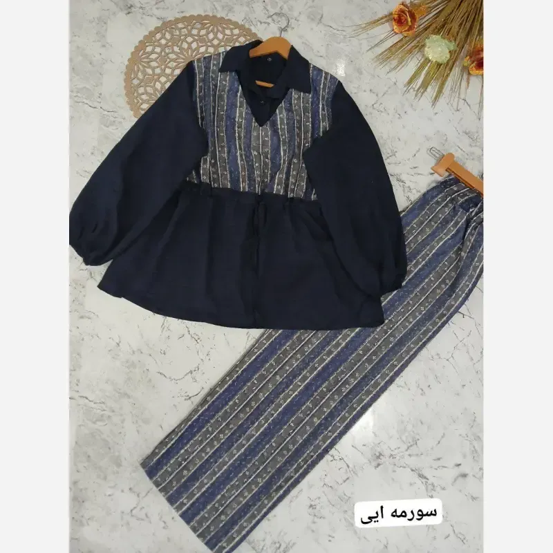 ست شومیز و شلوار تابستانه پریدخت جنس شانتون و لینن کنفی سایز 36 تا 48 - تصویر 7
