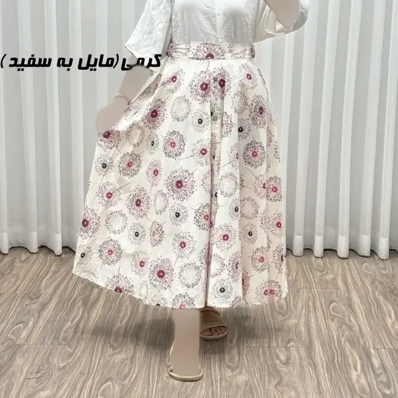 دامن لینن کلوش تمام دکمه مدل قاصدک فری سایز مناسب تا 44 - تصویر 2