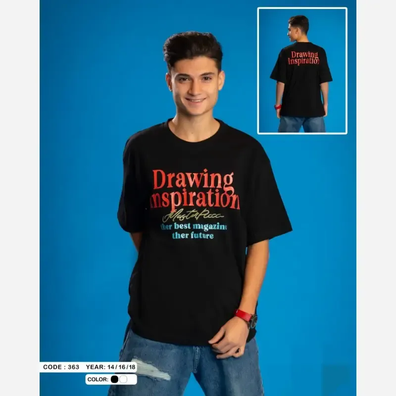 تیشرت نوجوان سایز بزرگ با طرح Drawing در دو رنگ سفید و مشکی - تصویر 4