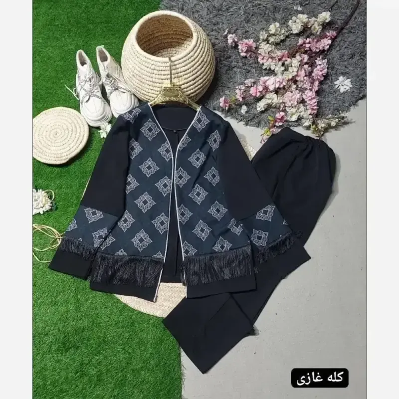 ست سنتی پاییزه نانسی جنس سوپرمازراتی اعلا سایز فری رنگ کله غازی و فیروزه ای - تصویر 2