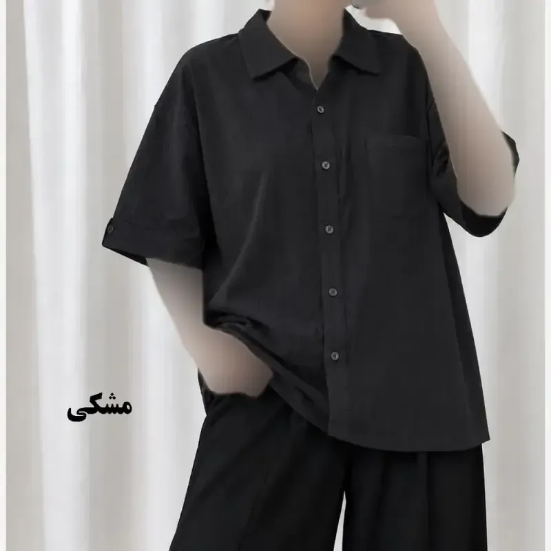 شومیز زنانه لنویز دکمه دار فری سایز مناسب تا سایز 52 چهارفصل - تصویر 6