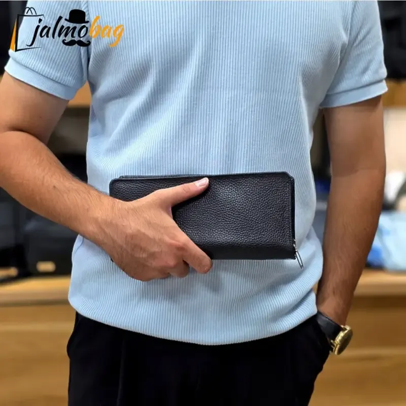 کیف دسته چک چرم طبیعی گاوی مردانه با جای کارت و موبایل - تصویر 6