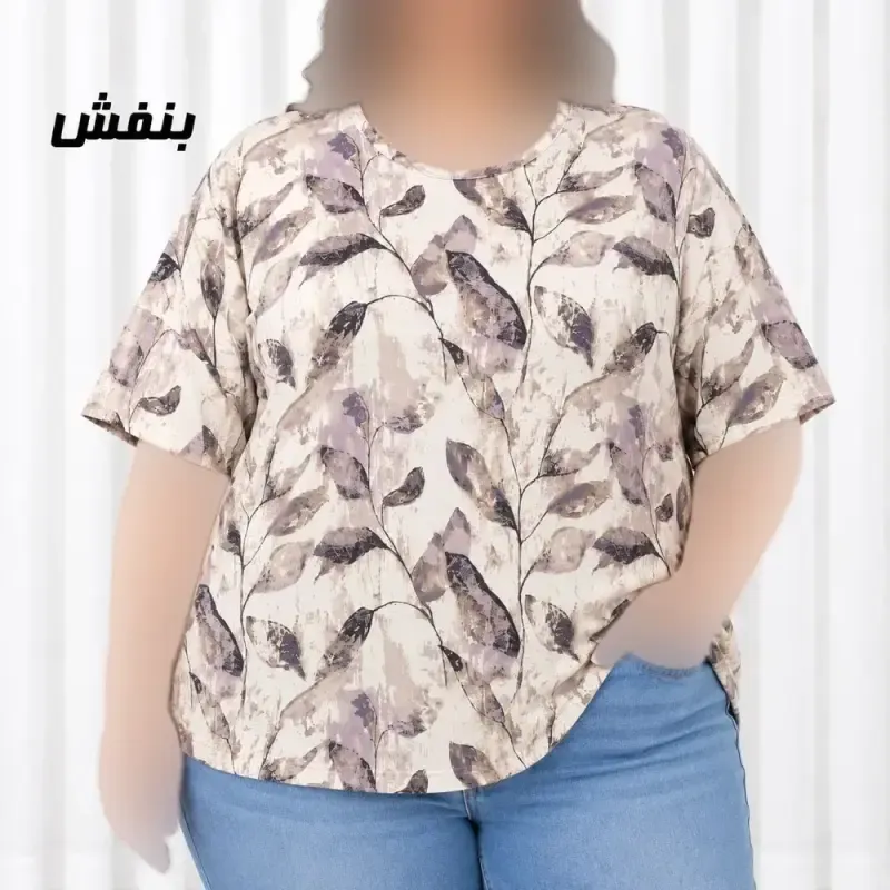تیشرت زنانه سایز بزرگ کرپ فلورینا فری سایز تا 50 کمربنددار