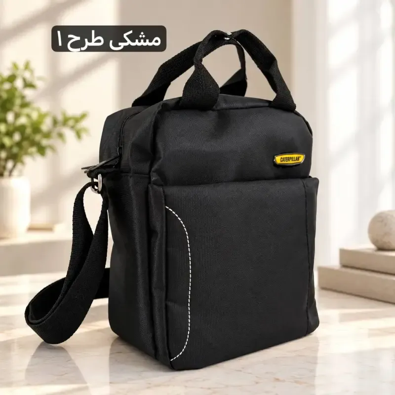 کیف مردانه پارچه ای اداری و ظرف غذا با بند بلند و سه جیب بیرونی - تصویر 5
