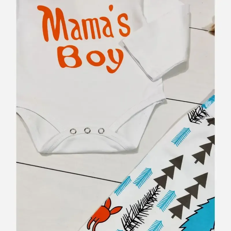 ست لباس سه تکه نوزادی پسرانه طرح Mama's boy جنس نخ پنبه ضد حساسیت سایز 6 ماه تا 2 سال - تصویر 5