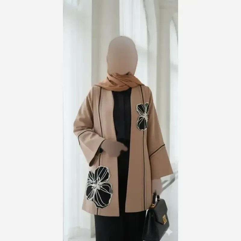 مانتو کرپ مازراتی مدل میرا تکه دوزی قد 80 سایز بزرگ - تصویر 4