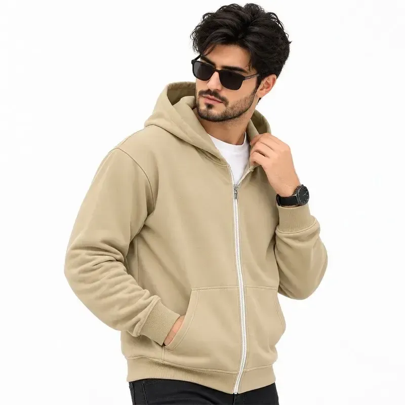 سویشرت کلاه دار مردانه پنبه ای زیپ دار ساده لیما - تصویر 2