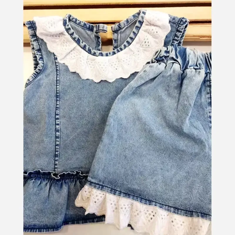 ست تاپ و شورتک جین دانتل دار دخترانه خنک مناسب 1.5 تا 7 سال - تصویر 4