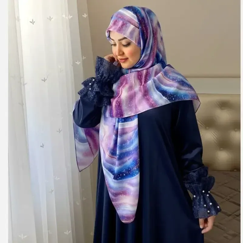روسری نخی کاستوم طرح هالهاین سایز 140 بنفش آبی - تصویر 4