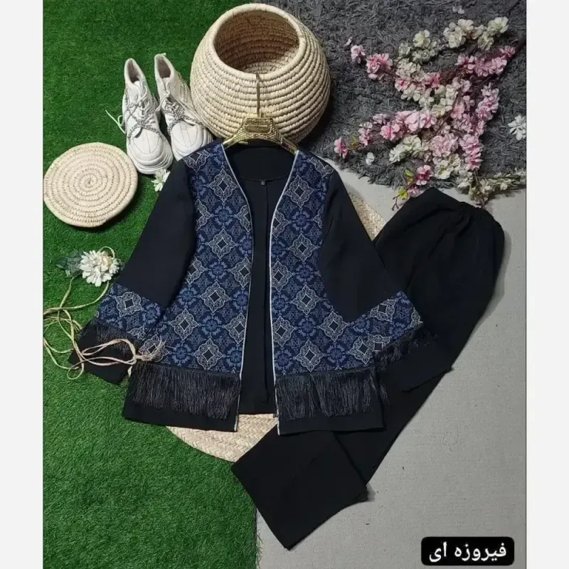ست سنتی پاییزه نانسی سوپرمازراتی اعلا مغزی دوزی شده رنگ کله غازی فیروزه ای فری سایز - تصویر 9