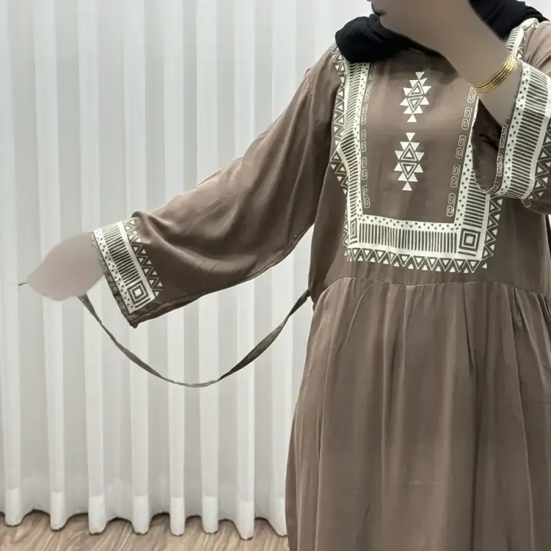 پیراهن ساحلی نخی زنانه مدل سرخپوستی فری سایز مناسب تا 44 با کمربند - تصویر 3