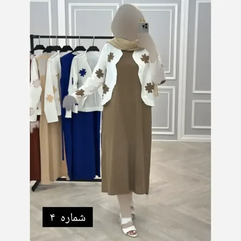 ست کت و سارافون زنانه کرپ تنفسی وارداتی طرح برگی برجسته مناسب بهار و تابستان سایز 38 تا 48 - تصویر 3