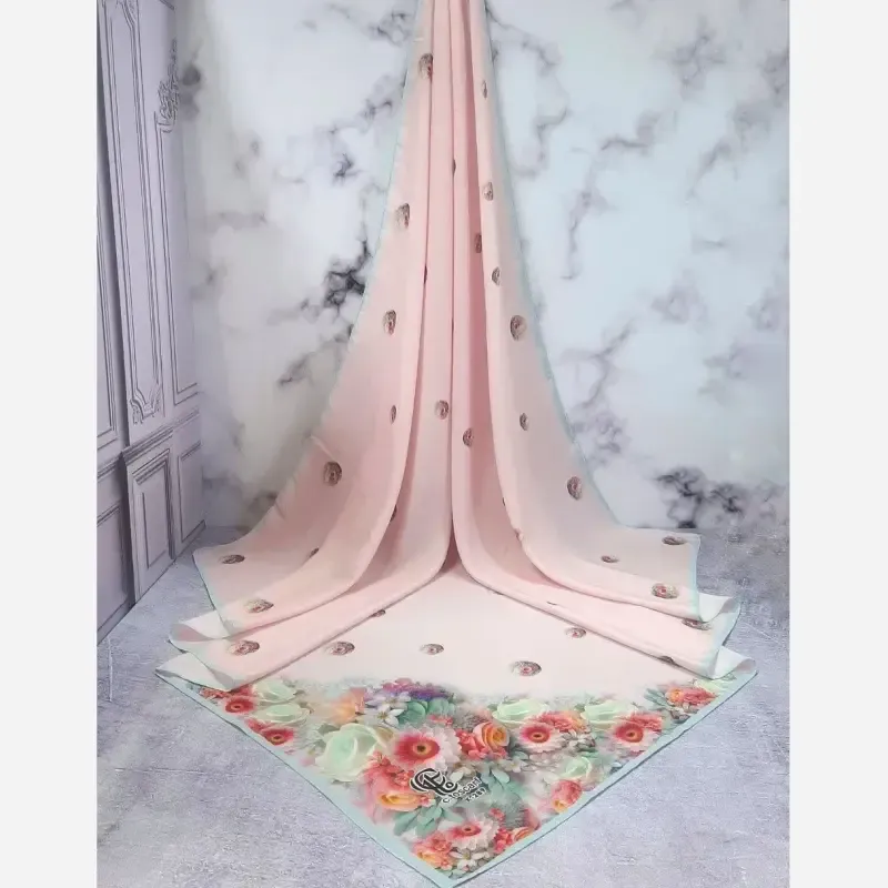 روسری نخ کاستوم طرح تبسم قواره بزرگ 140x140 سیتو صورتی آبی - تصویر 6