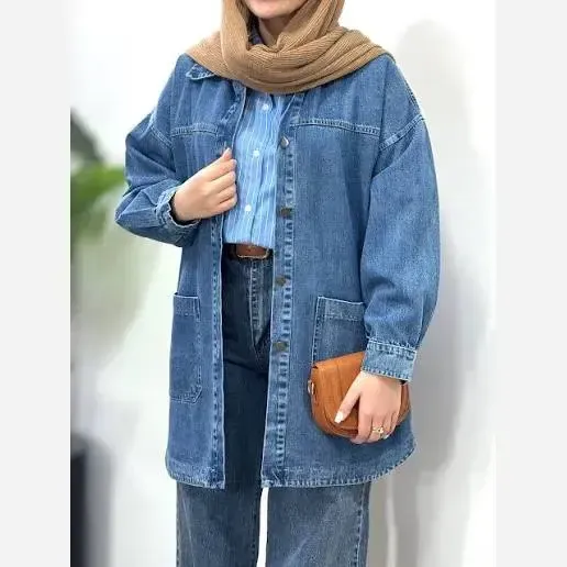کت جین حلالی قد بلند جنس جین اصلی رنگ یخی و آبی سایز 1 و 2 - تصویر 2