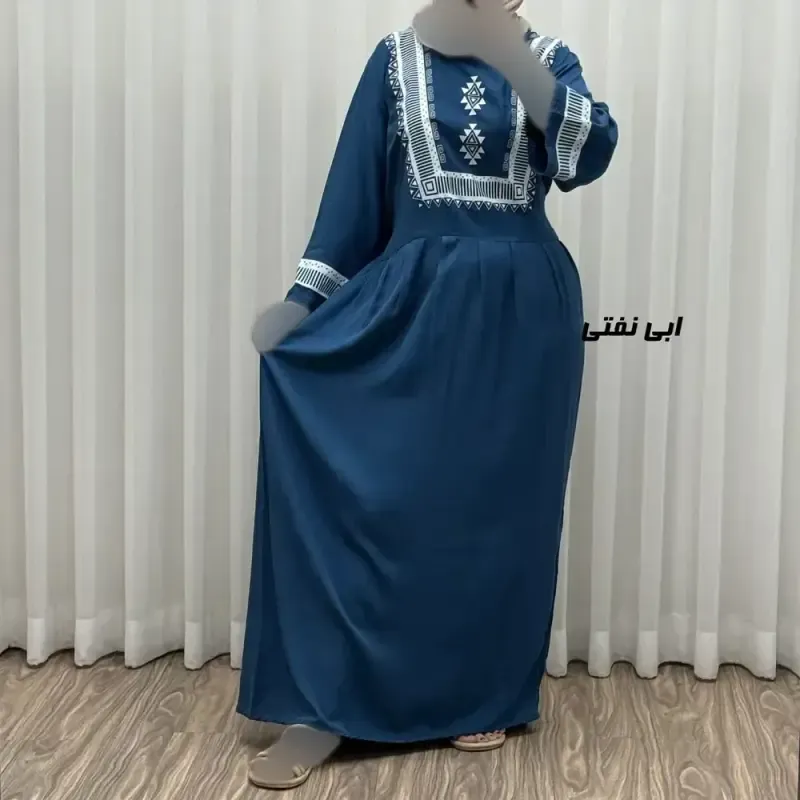 پیراهن نخی زنانه مدل پادمیرا فری سایز مناسب تا 48 همراه با کمربند - تصویر 2