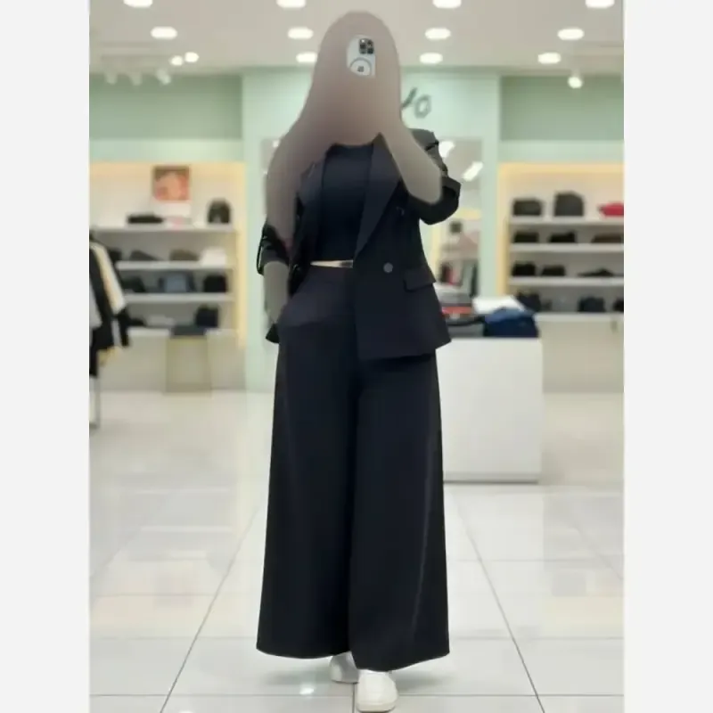 ست پاییزه زنانه جنس سوپر مازراتی اعلا رنگ مشکی و دودی سایز فری مناسب 38 تا 46 - تصویر 5