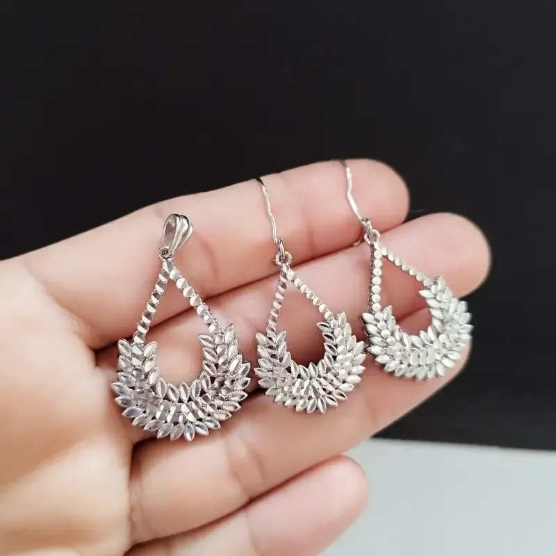 نیم ست نقره زنانه عیار 925 روکش طلا سفید بدون نگین تراشدار - تصویر 5
