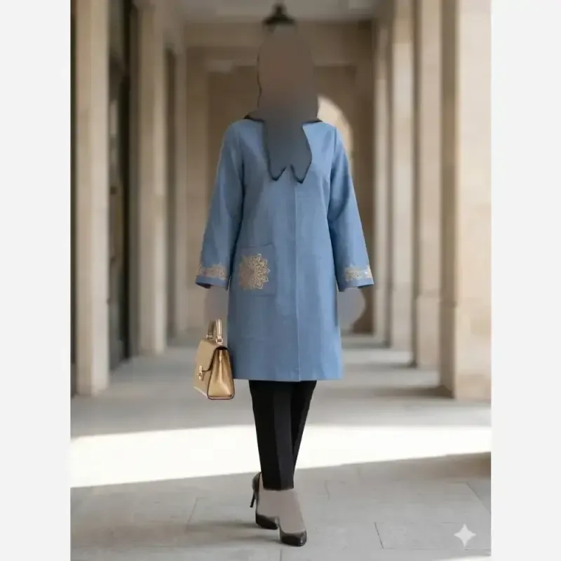مانتو شانتون اسلپ گلدوزی شده مدل راز قد 91 سانتی متر - تصویر 2