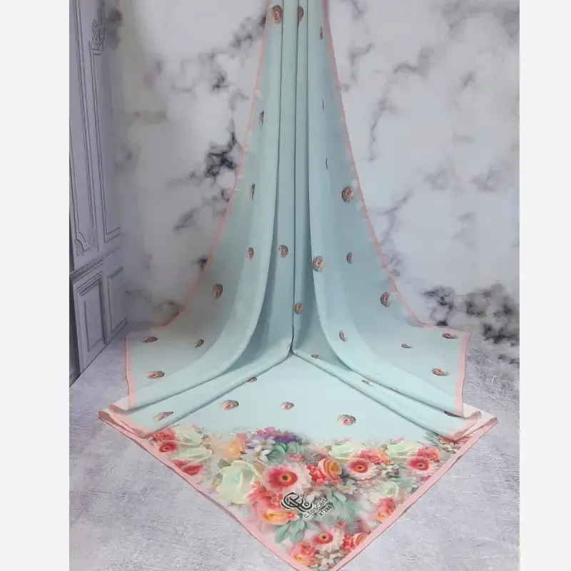 روسری نخ کاستوم طرح تبسم قواره بزرگ 140x140 سیتو صورتی آبی - تصویر 10