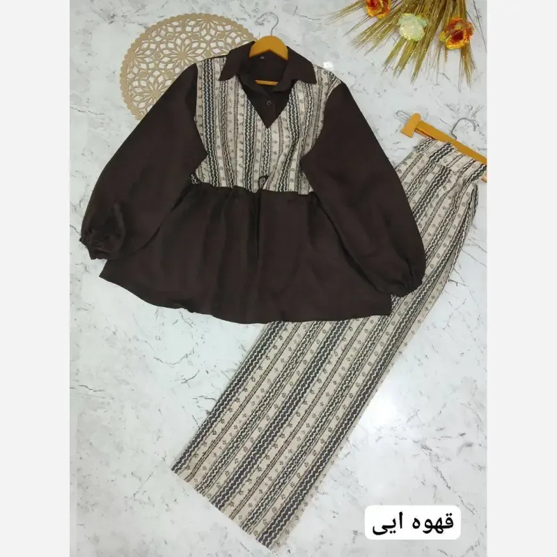 ست شومیز و شلوار تابستانه پریدخت جنس شانتون و لینن کنفی سایز 36 تا 48 - تصویر 10