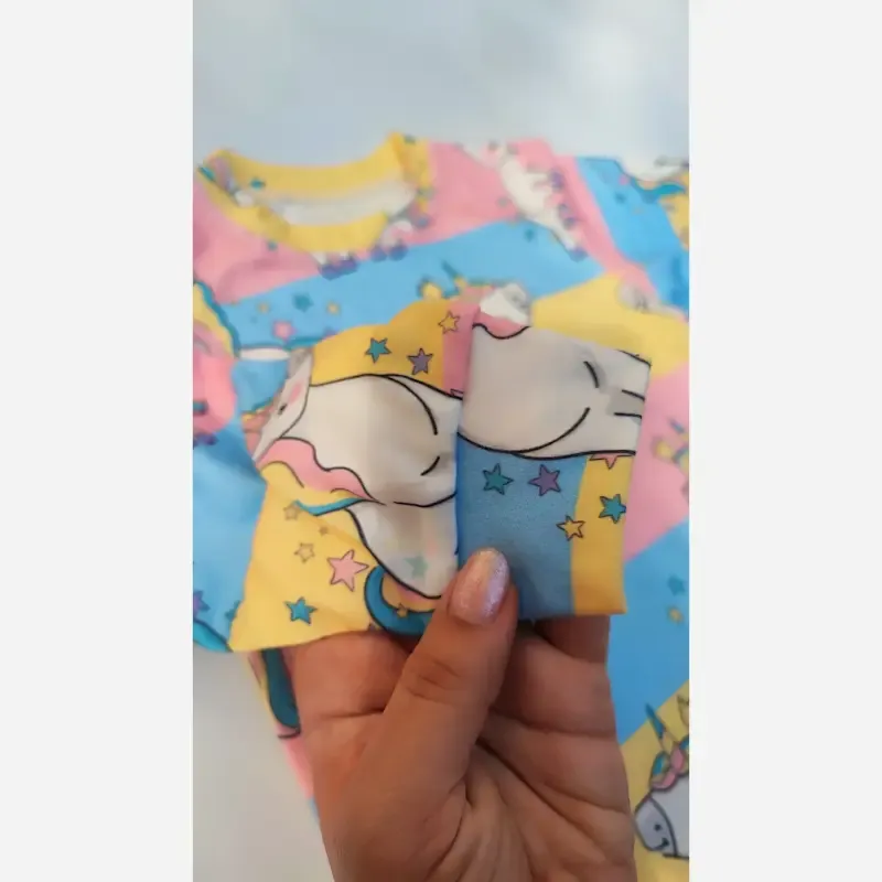 ست بلوز و شلوار راحتی طرح تکشاخ نخ و پنبه سایز 35 تا 50 - تصویر 3