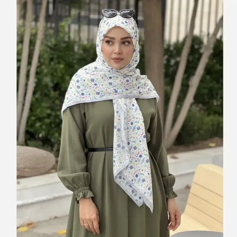 روسری نخ طرح ماهور سرمه ای اشکال هندسی ریز روزمره و مهمانی - تصویر 12