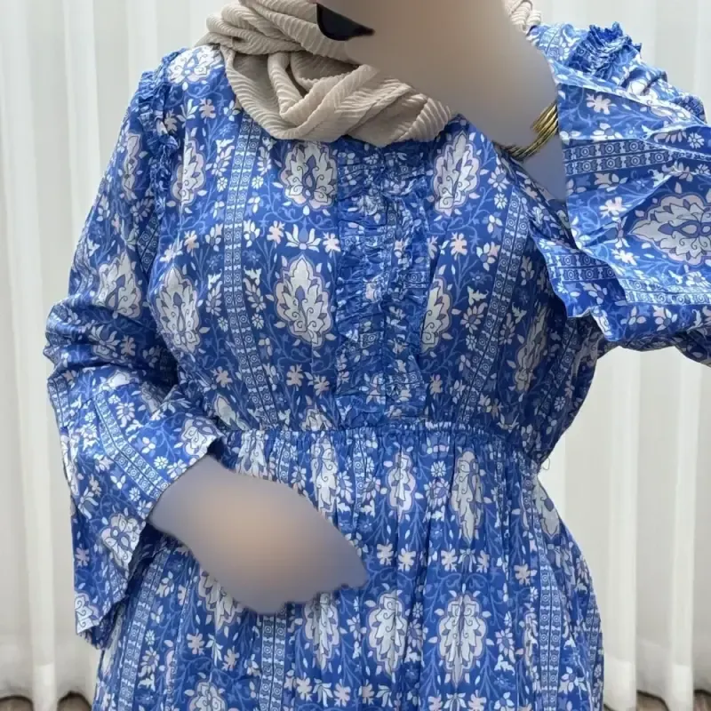 پیراهن عروسکی نخی زنانه و دخترانه فری سایز مناسب تا 46 همراه با کمربند - تصویر 4