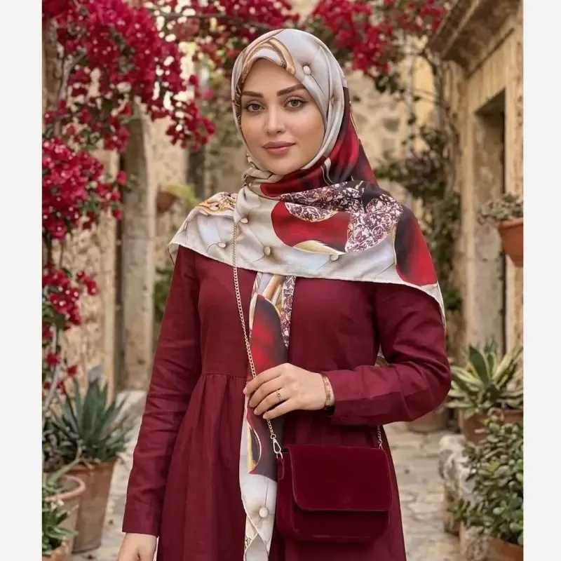 روسری نخی کاستوم طرح شقایق ابعاد 140x140 چرخ دوز - تصویر 9