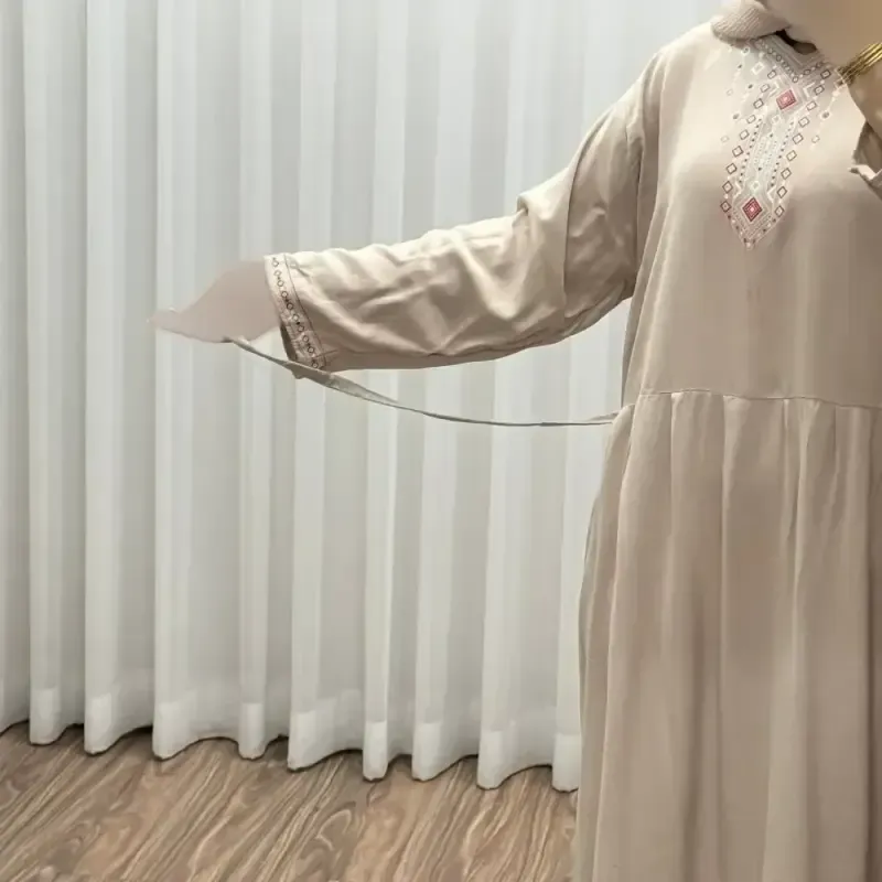 پیراهن ساحلی نخی آتریسا کد 1496 فری سایز تا 46 کمربنددار چهارفصل شیک و راحت بدون سایه اندازی - تصویر 3
