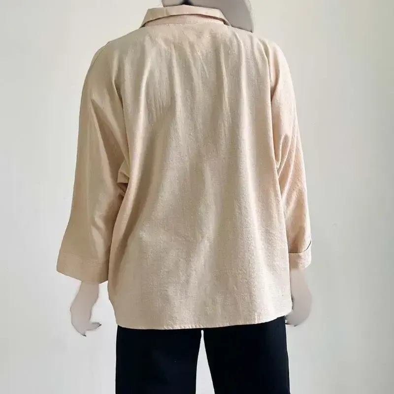 شومیز لینن خفاشی زنانه قد 67 سانت دور سینه 144 سانت کد 1365 - تصویر 2