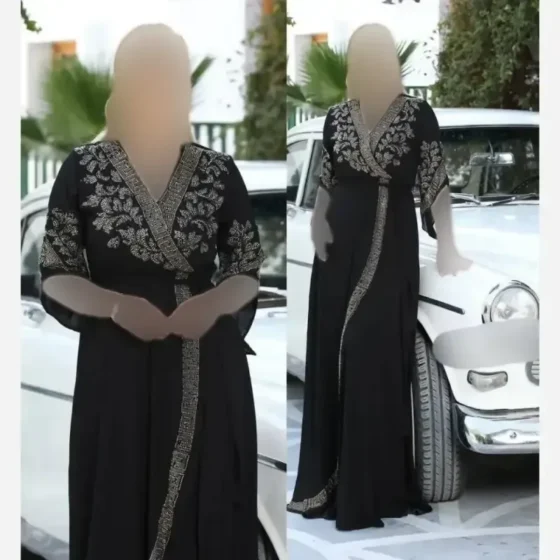 ماکسی مجلسی حریر نگین دار مشکی زنانه