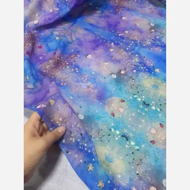 روسری نخ کاستوم طرح ساحل سایز 140 دور چرخ دوز - تصویر 7