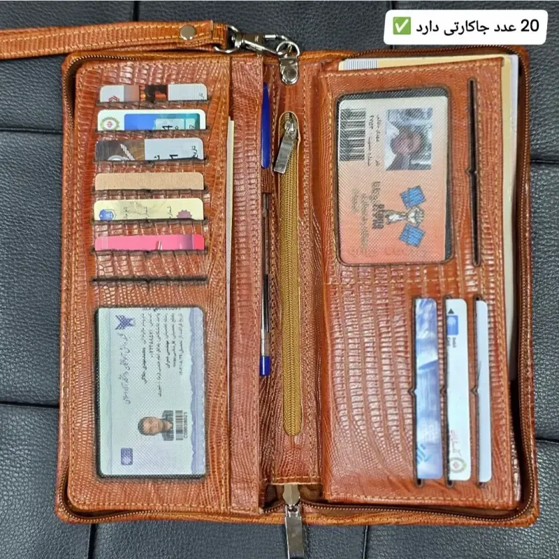 کیف دسته چک چرم طبیعی گاوی مردانه با جای کارت و موبایل - تصویر 13