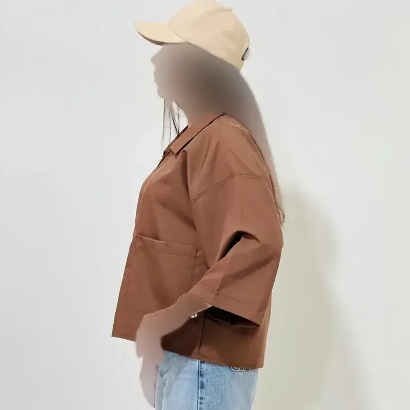 شومیز کراپ دو جیب کد 1189 زنانه آستین سه ربع جنس تترون - تصویر 5