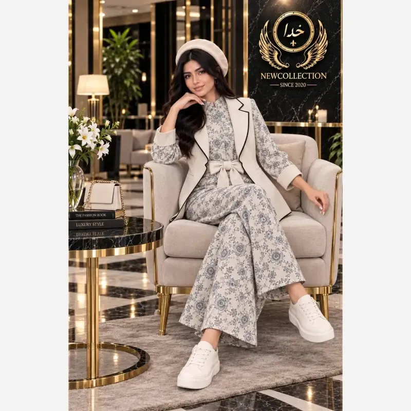 ست کت و اورال پاییزه آپامه جنس لینن نچرال اعلا رنگ بندی متنوع سایز فری - تصویر 4