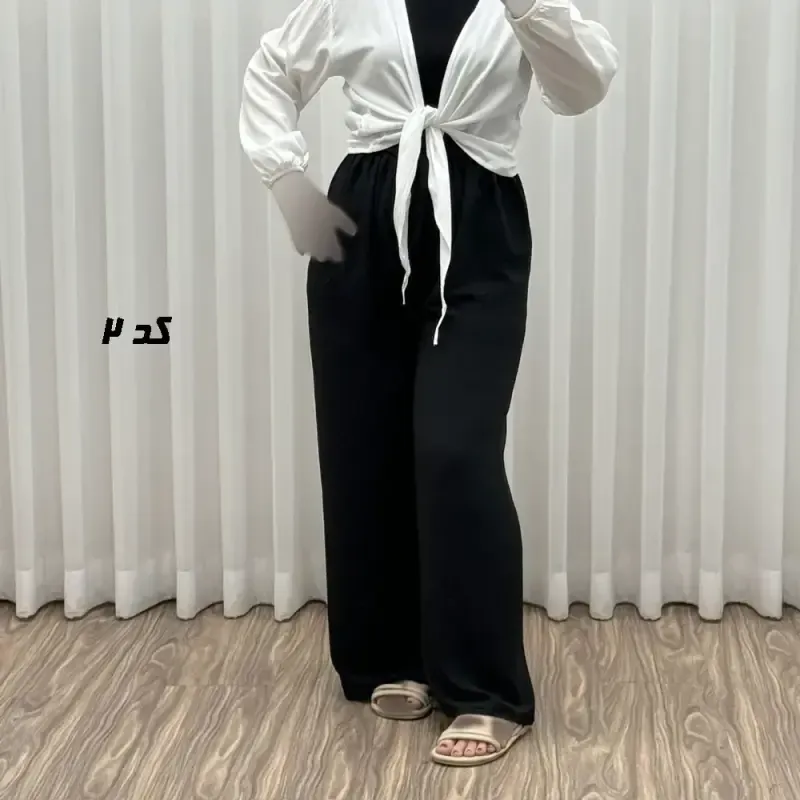 ست شومیز نخی و شلوار ابرباد زنانه فری سایز مناسب تا 46 - تصویر 3