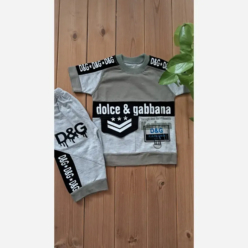 ست تیشرت و شلوارک پسرانه پنبه یک رو و ملانژ طرح D&G سایز 35 تا 45 - تصویر 3