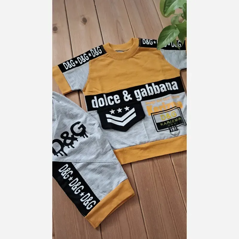 ست تیشرت و شلوارک پسرانه پنبه یک رو و ملانژ طرح D&G سایز 35 تا 45 - تصویر 5