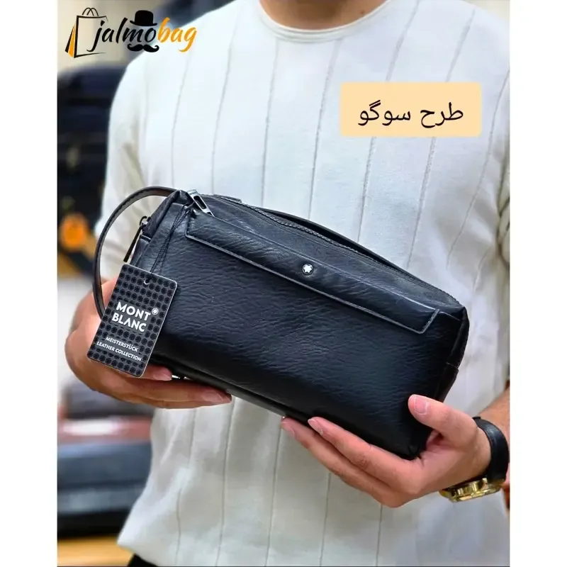 کیف دستی مردانه مونت بلانک چرم دوحالته چهار زیپ مدل دبل فیس - تصویر 4
