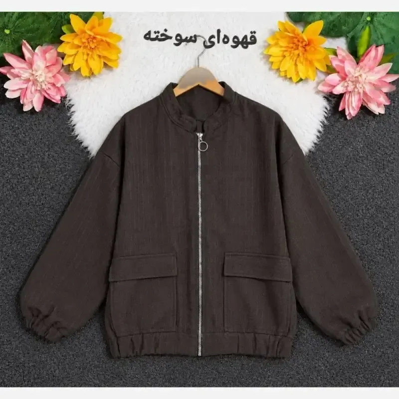 بامبر جکت زنانه فلونزی ضخیم و گرم جلو زیپ دار رنگ قهوه ای - تصویر 9