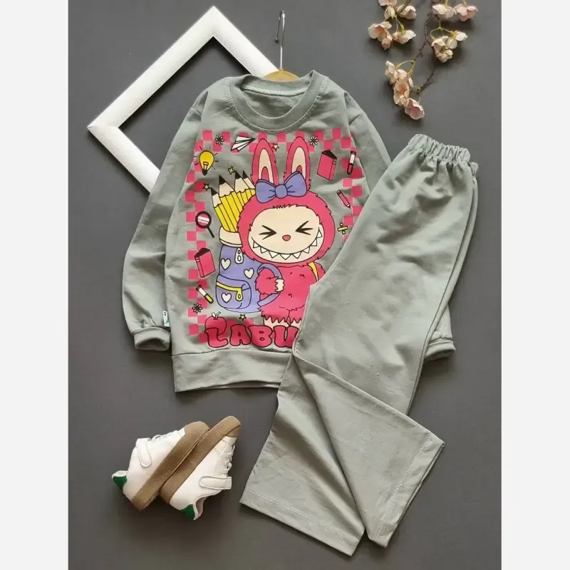 ست لباس بچگانه لبوبو مدادی پنبه دورس طرح شلوار بگ سایز 40 تا 55 مناسب 2 تا 8 سال - تصویر 2