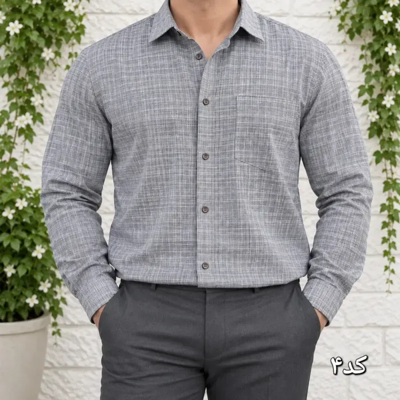 پیراهن آستین بلند مردانه چهارخانه ریز بنگال کش تک جیب سایز L تا 2XL - تصویر 2