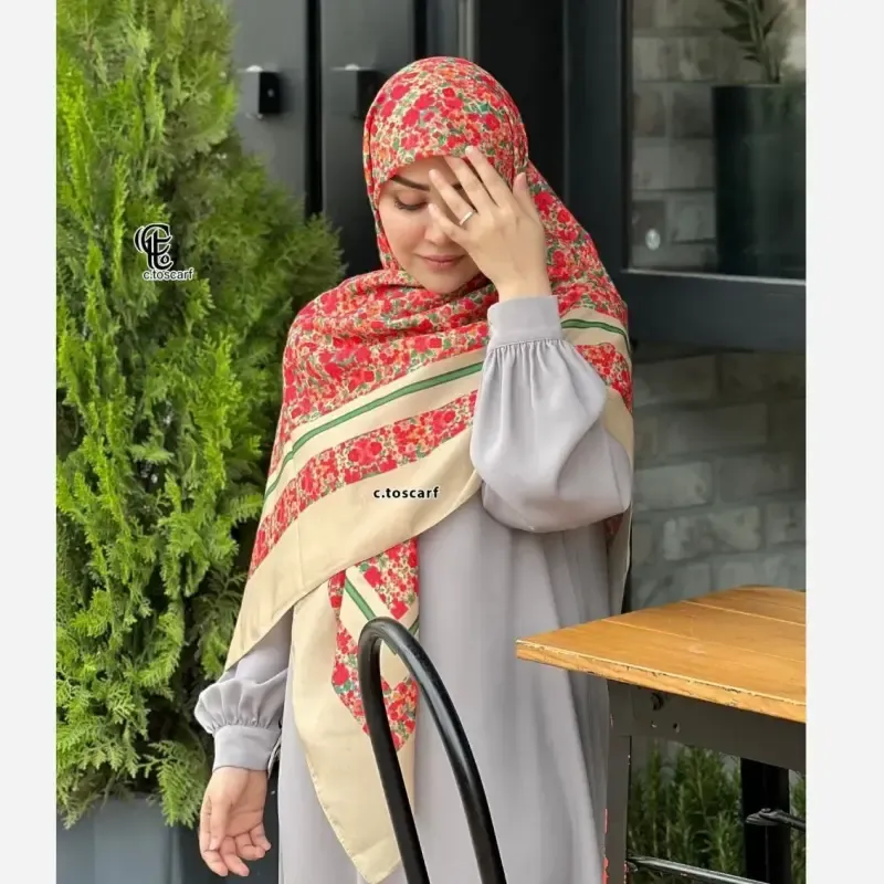 روسری نخ کاستوم طرح گلی سایز 140 - تصویر 5