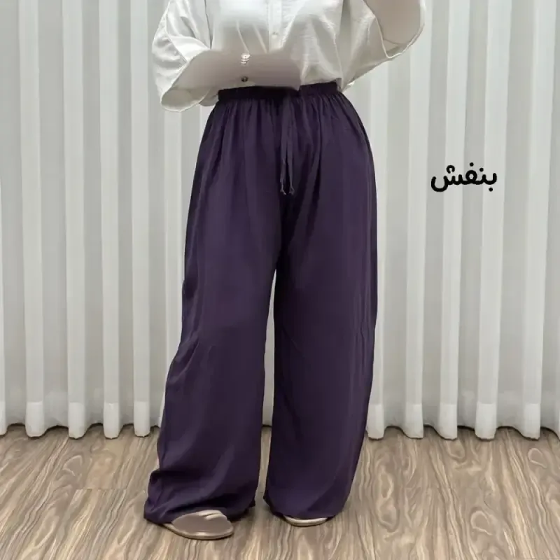 شلوار نخی زنانه راحتی فری سایز مناسب تا سایز 50 قد 107 - تصویر 2