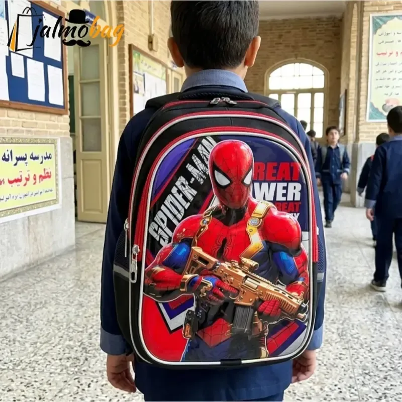 کوله پشتی مدرسه پسرانه مقطع ابتدایی سه خانه ضدتعریق طرح عکسدار - تصویر 2