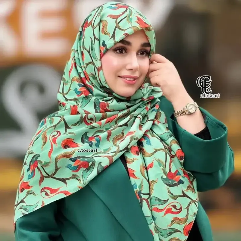 روسری نخ کاستوم طرح حنانه سایز 140 چرخ دوز - تصویر 15