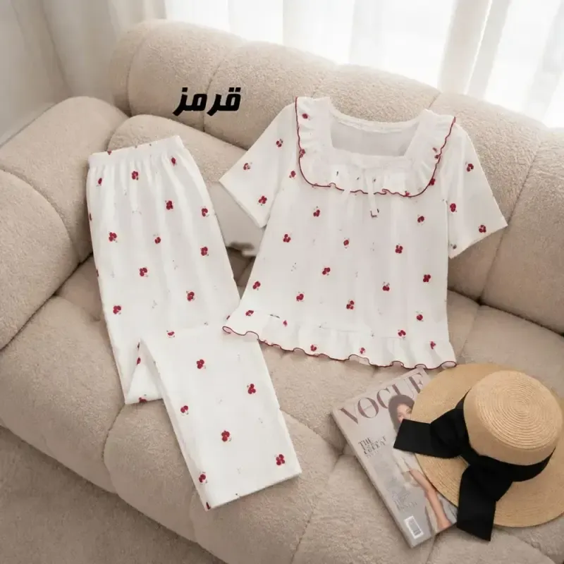 ست بلوز شلوار وارداتی جلو گیپور جنس کریشه چهارفصل - تصویر 3